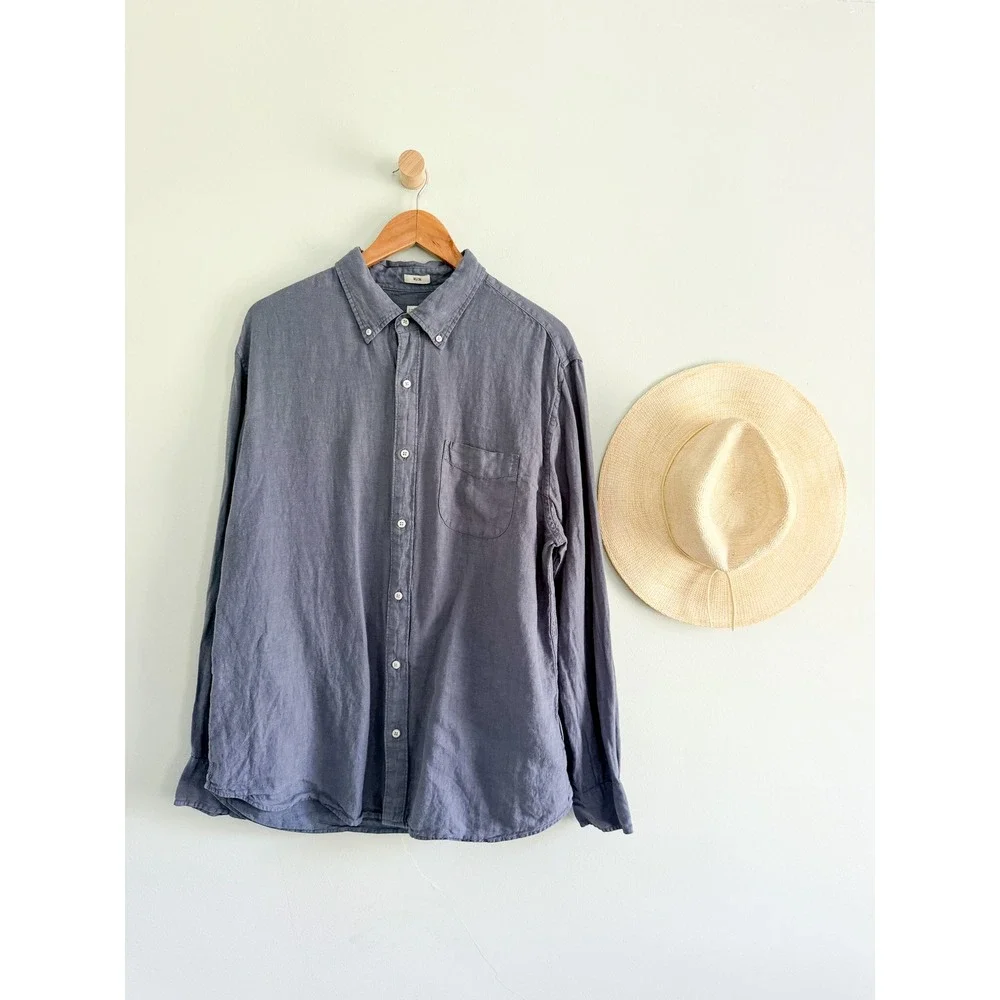 J.Crew | Baird McNutt Irish Linen Shirt in Faded Indigo Blue | Sz XL